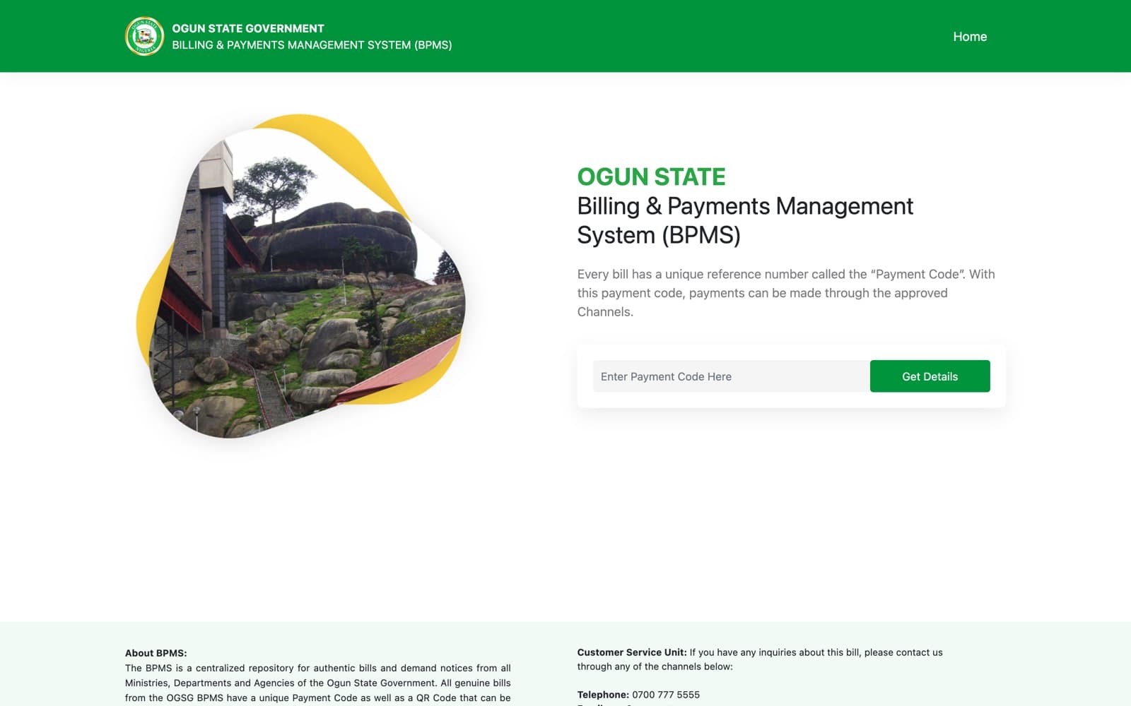 Ogun State BPMS portal, payment code validation for government bills and demand notices