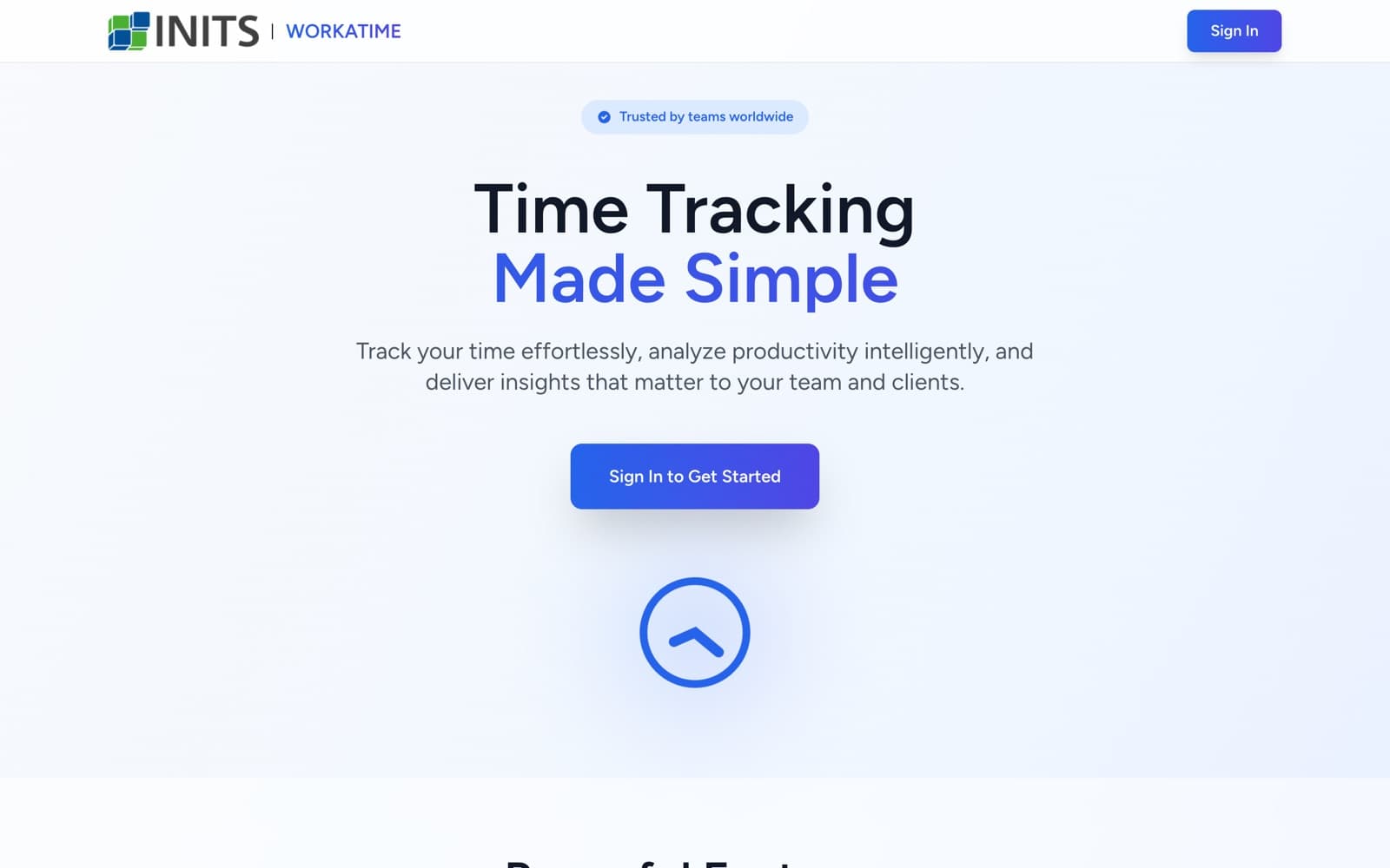 Workatime landing page, time tracking made simple with smart timers and analytics